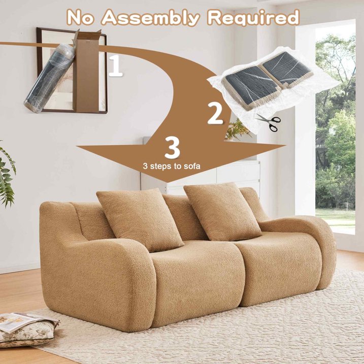 FFH 82.7" Boneless Loveseat, Teddy Sofa Sectional for Living Room, Modular Cloud Couch with Deep Seat, Streamlined Design (Camel, 2 Seater)