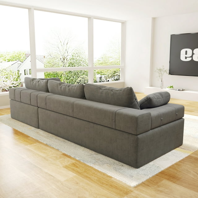 FFH Upholstered Sectional Sofa, Modern Convertible Modular Sofa Set with 6 Pillows, 108" L Shaped Sofa Couch, 2 Pieces Living Room Furniture Set, Gray