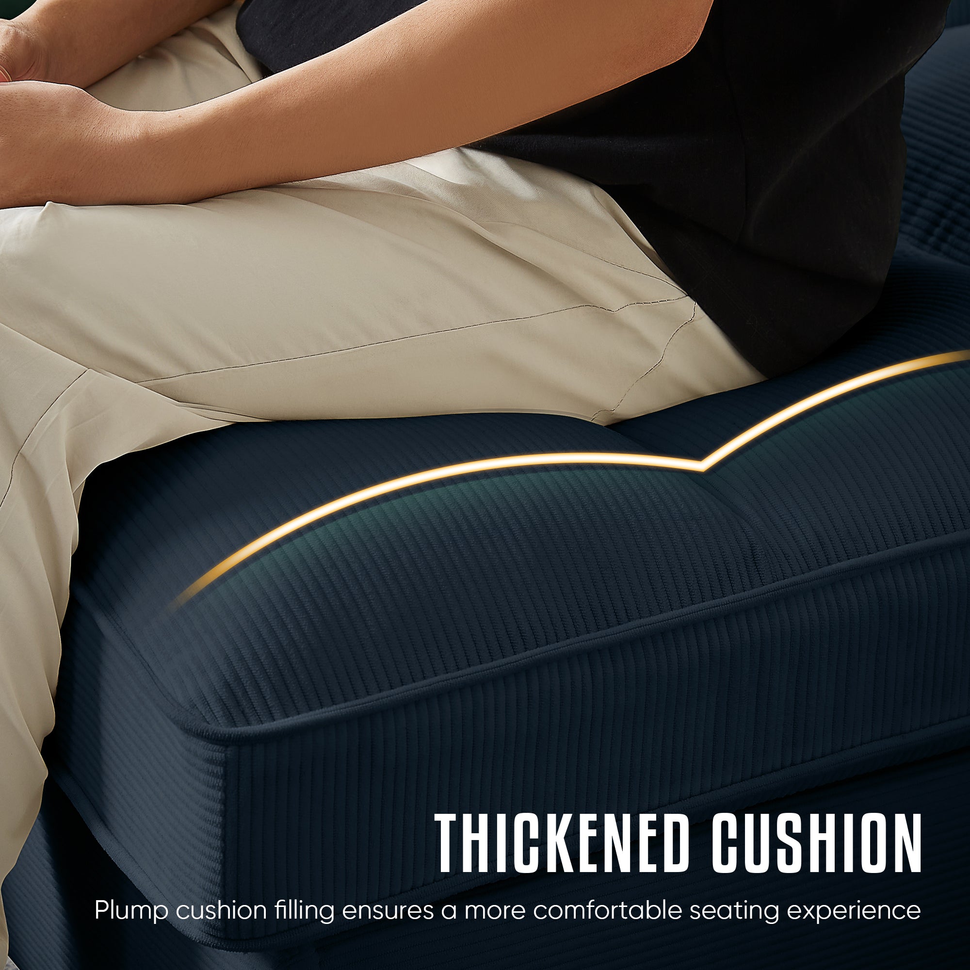 FFH 120" U-Shaped Sectional Sofa with USB & Storage, Living Room 4-Seater Couch with Double Chaise Lounge, Cup Holders, Blue Corduroy