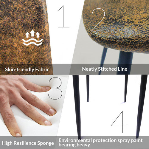 FFH MDF Wood Colour Dining Table and Modern Dining Chairs Set of 4, Mid Century Wooden Kitchen Table Set, Metal Base & Legs, Dining Room Table and Suede Chairs