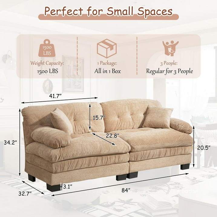 FFH 2-seat Sectional Sofa Modular Deep Seat Sofa Couch,84" Modern Loveseat Sofa for Living Room,Chenille Recliner,Spring Cushions,Solid Wood Frame,Easy Assembly for Small Spaces