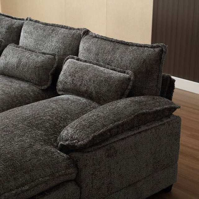 FFH Chenille Sectional Sofa with 2 Chaise, 110.6" Large Reversible Modular Sofa, Modern U-Shaped Sofa Couch for Living Room, Dark Gray