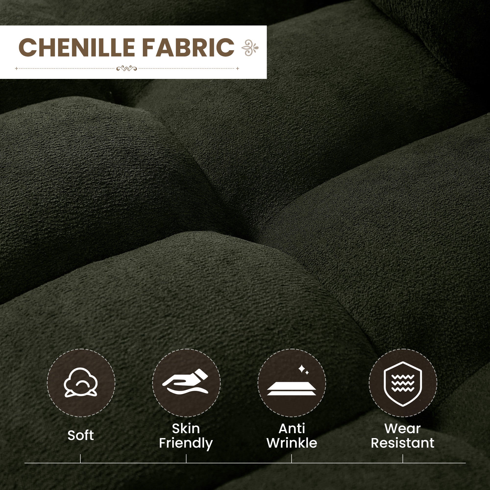 FFH Convertible Sofa Bed, Sectional Sleeper Sofa with Storage Chaise, L-Shaped Couch for Living Room, Green Chenille