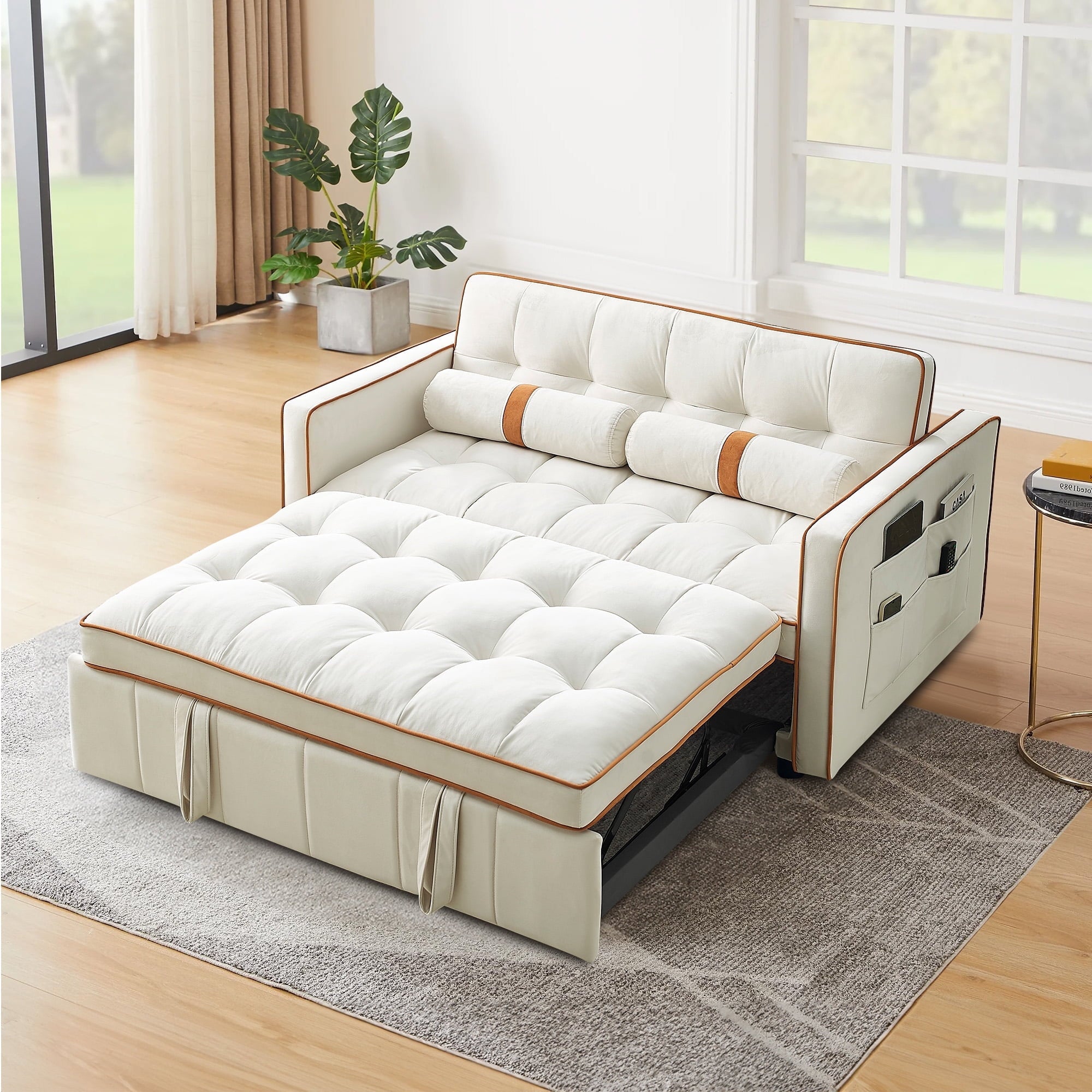 Dinosisco Convertible Sofa Bed, 55" Pull Out Sofa Bed - Tufted Velvet Loveseat Sleeper Sofa Couch for Living Room, Gray