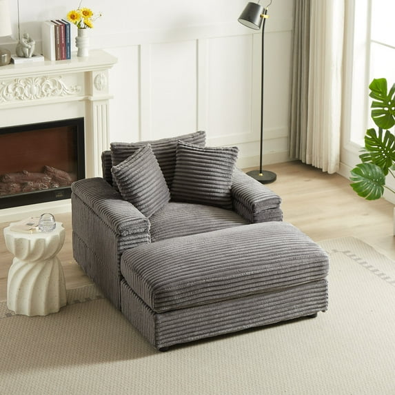 FFH Oversized Accent Chair with Ottoman for Living Room, Bedroom, Corduroy Lounge Chair with Ottoman, Chaise Lounge Indoor