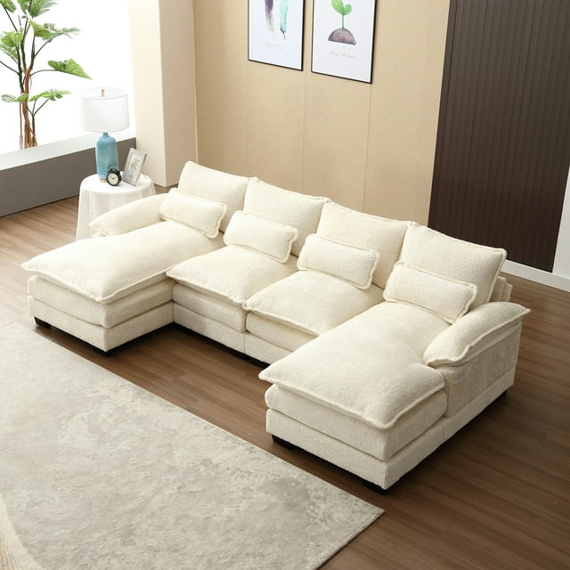 FFH Chenille Sectional Sofa with 2 Chaise, 110.6" Large Reversible Modular Sofa, Modern U-Shaped Sofa Couch for Living Room, Dark Gray