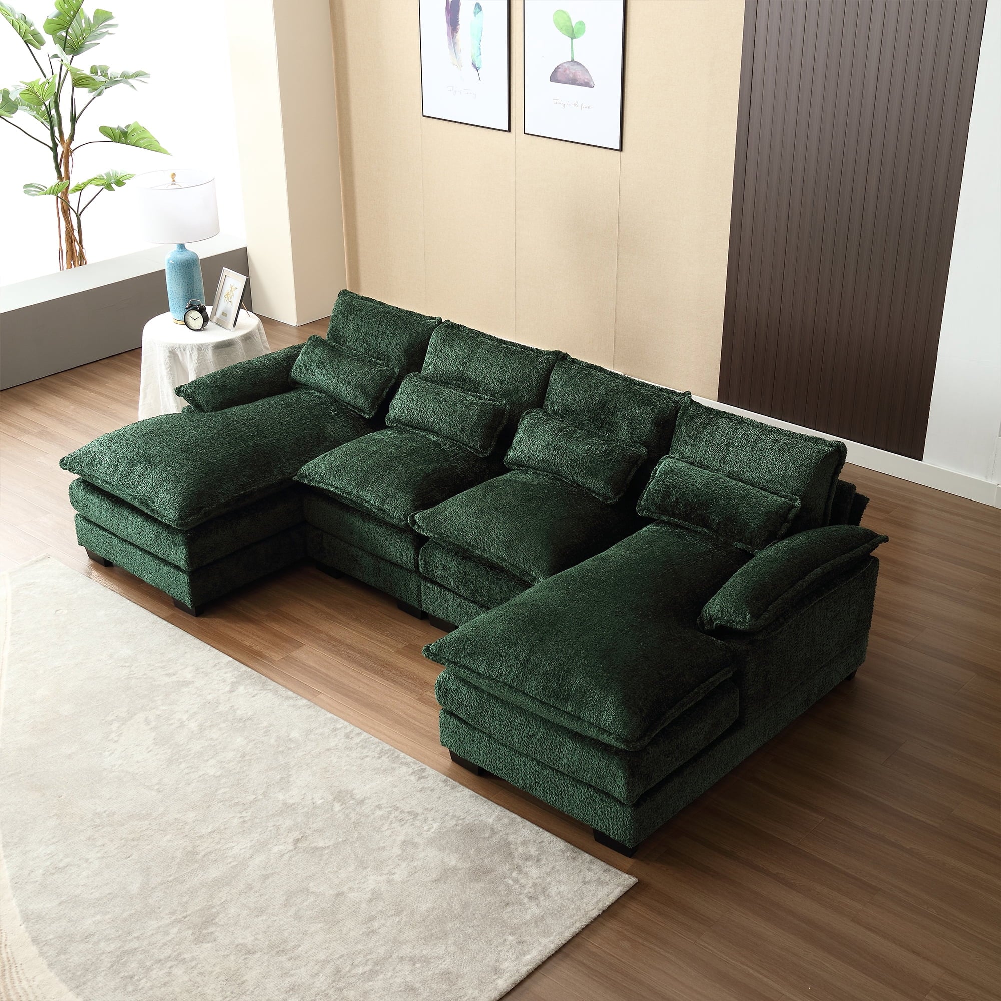 FFH Chenille Sectional Sofa with 2 Chaise, 110.6" Large Reversible Modular Sofa, Modern U-Shaped Sofa Couch for Living Room, Dark Gray