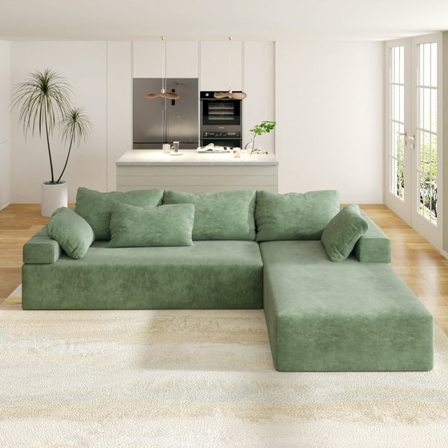 FFH Upholstered Sectional Sofa, Modern Convertible Modular Sofa Set with 6 Pillows, 108" L Shaped Sofa Couch, 2 Pieces Living Room Furniture Set, Gray