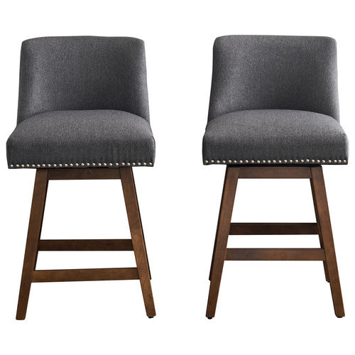FFH 26" Upholstered Swivel Bar Stools Set of 2, Modern Linen Fabric High Back Counter Stools with Nail Head Design and Wood Frame
