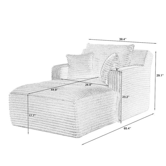 FFH 65.4" Chaise Lounge Indoor, Modern Corduroy Fabric Indoor Lounge Chair, Sleeper Sofa for Living Room, Small Space, White