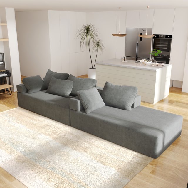 FFH Upholstered Sectional Sofa, Modern Convertible Modular Sofa Set with 6 Pillows, 108" L Shaped Sofa Couch, 2 Pieces Living Room Furniture Set, Gray