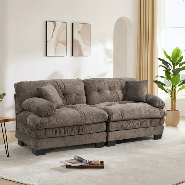 FFH 2-seat Sectional Sofa Modular Deep Seat Sofa Couch,84" Modern Loveseat Sofa for Living Room,Chenille Recliner,Spring Cushions,Solid Wood Frame,Easy Assembly for Small Spaces