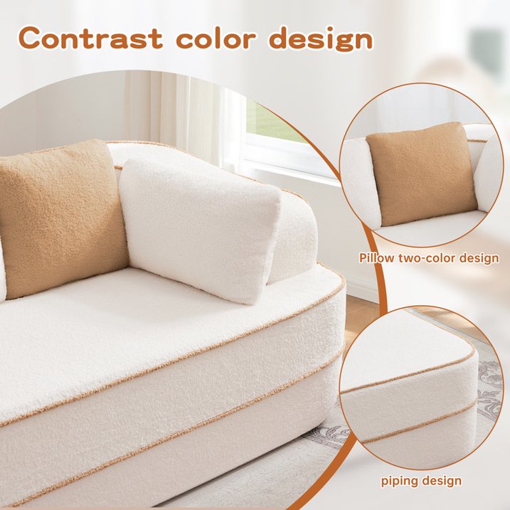 FFH 106" Cloud Sectional Couch, Modern Modular Sofa with L-Shape Chaise, Teddy Sofa for Living Room, No Assembly Required (White, Right Chaise)