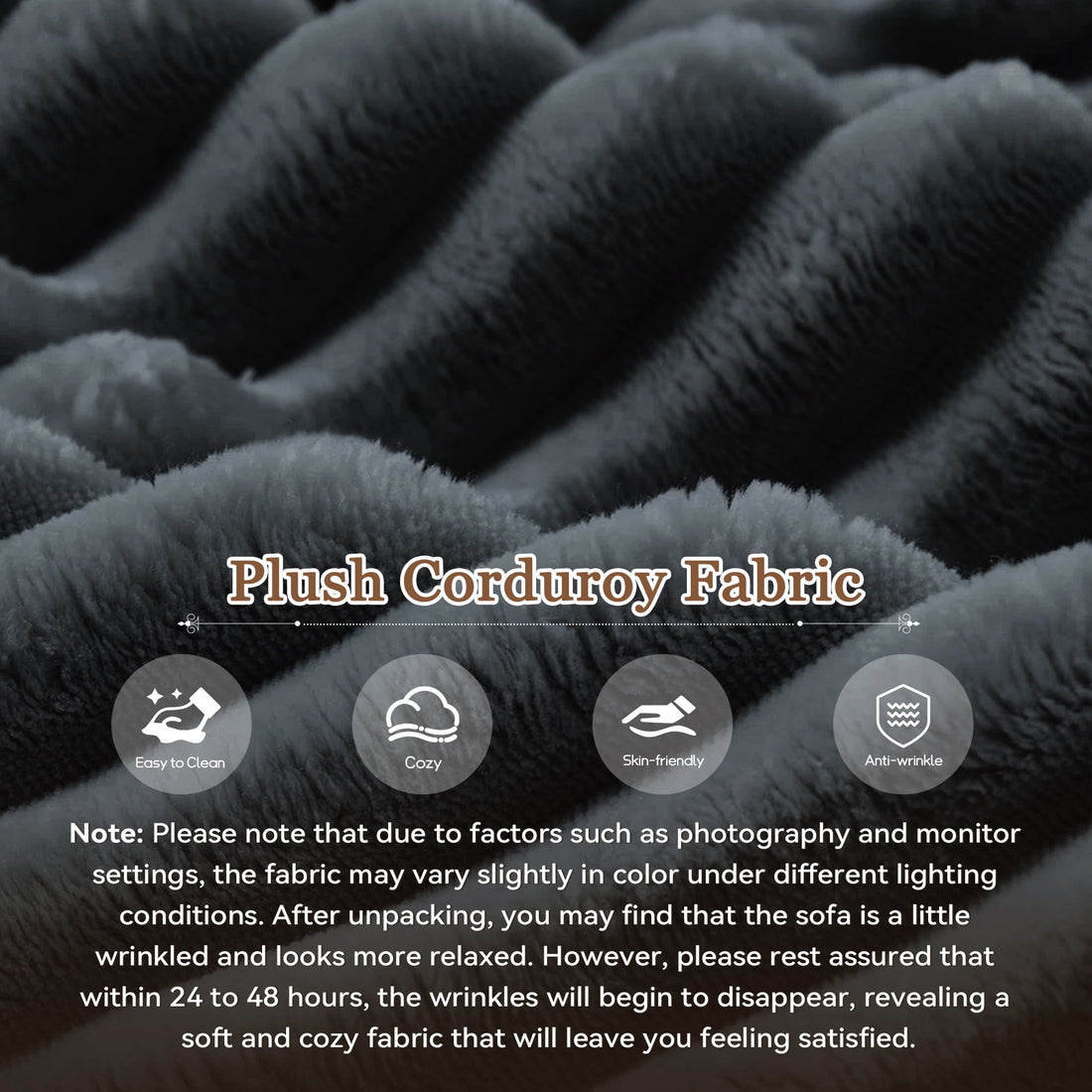 FFH Modular Sectional Sofa, Oversized L-Shape Cloud Couch, Modern Corduroy Sleeper Couches for Living Room, No Assembly Required, Dark Grey (Right Facing Chaise)