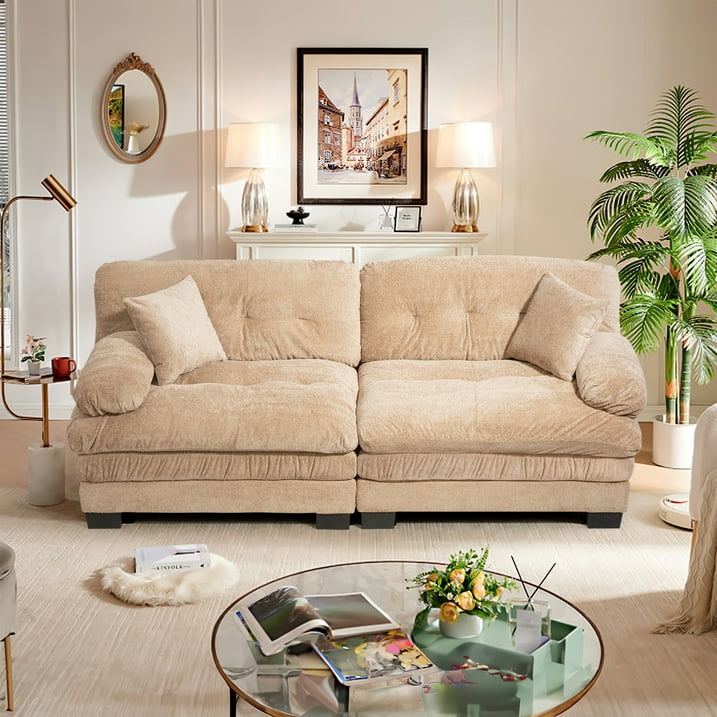 FFH 2-seat Sectional Sofa Modular Deep Seat Sofa Couch,84" Modern Loveseat Sofa for Living Room,Chenille Recliner,Spring Cushions,Solid Wood Frame,Easy Assembly for Small Spaces