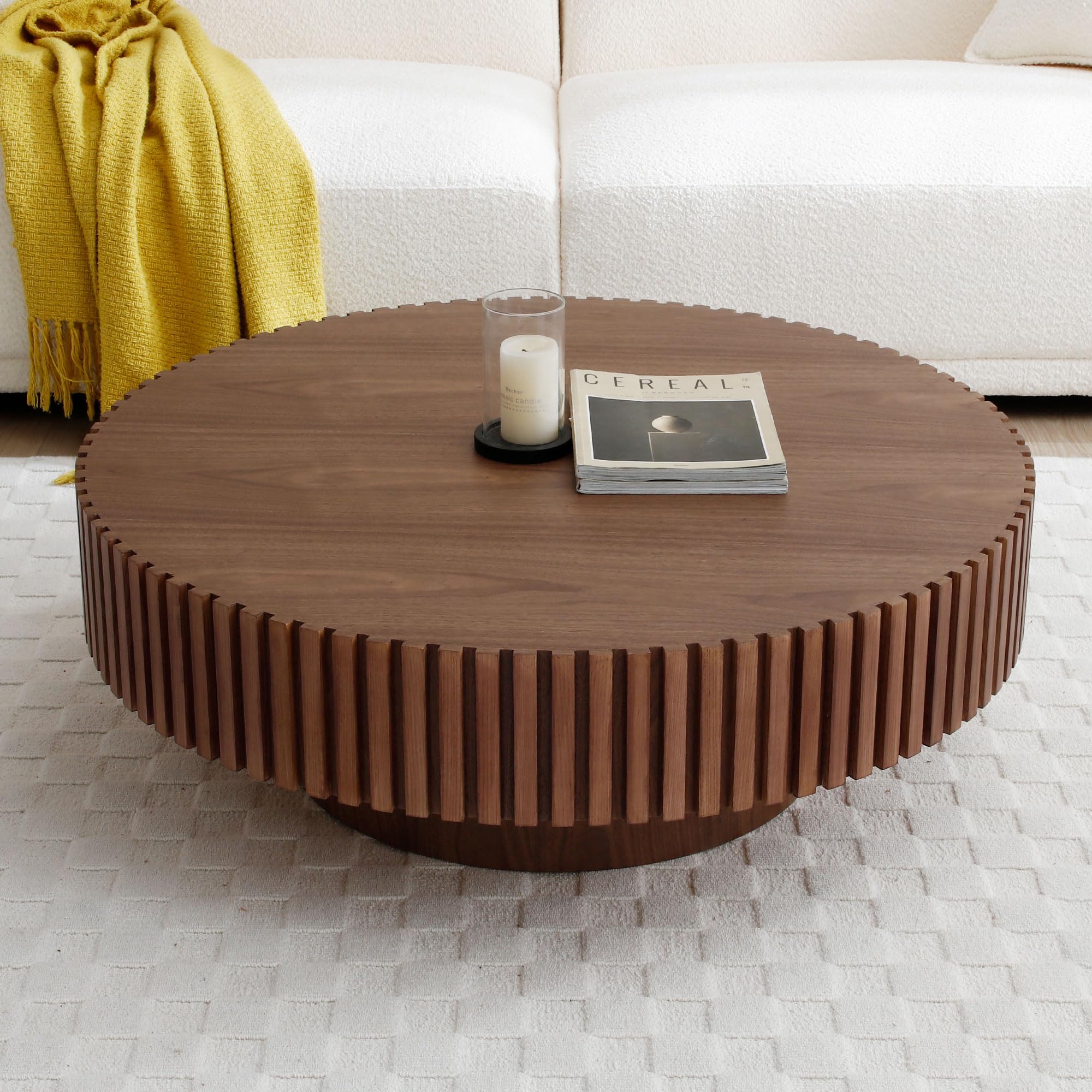 FFH 31.5" Round Coffee Table for Living Room,Rustic Modern Coffee Table with Sturdy Pedestal,Nature Wood Handcraft Corner Coffee Table,Circle Side Table Centre Table for Apartment,Nature