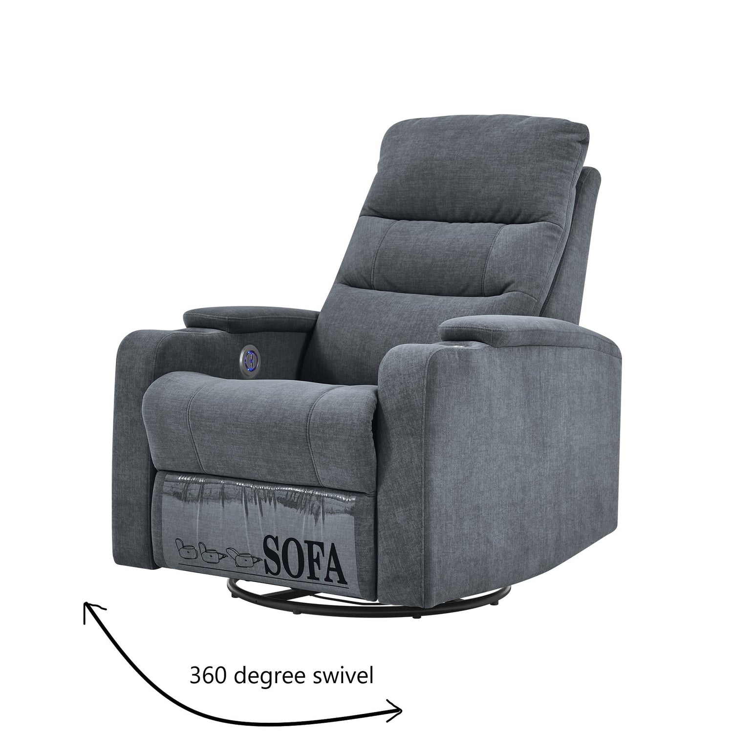 FFH Power Recliner, Swivel Glider Recliner Chair with USB Charge Ports and Cup Holders, Glider Rocking Chair for Living Room, Bedroom, Dark Gray Fabric