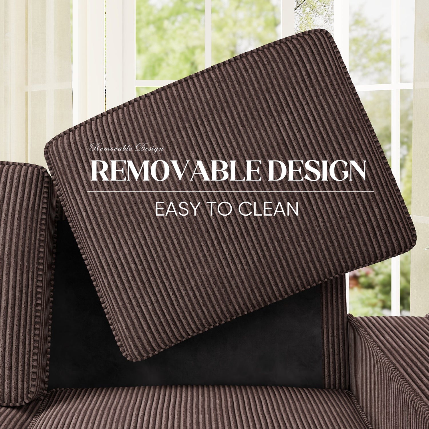 FFH 83.5" Living Room Sofa with Cup Holders, Cozy Plush Upholstered Couch, Corduroy Sofa 3-Seater, Brown