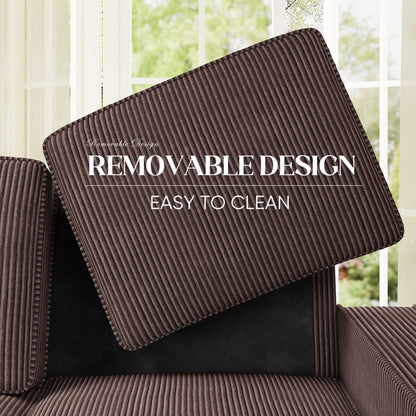 FFH 83.5" Living Room Sofa with Cup Holders, Cozy Plush Upholstered Couch, Corduroy Sofa 3-Seater, Brown