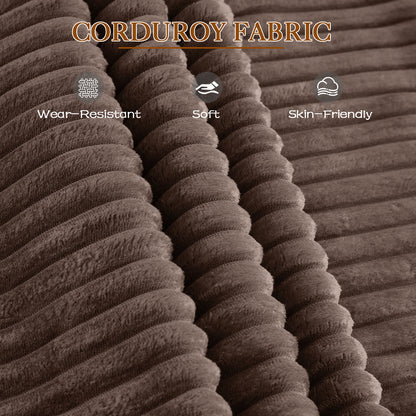 FFH Loveseat Sectional Sofa with 2 Storage Ottomans, Modular Cloud Couch with 2 Side Tables &amp; USB, Plush Double Chaise Lounge Sofa Bed Indoor, Brown Corduroy