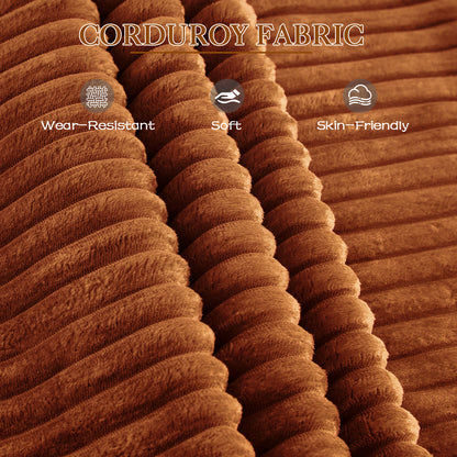 FFH Loveseat Sectional Sofa with 2 Storage Ottomans, Modular Cloud Couch with 2 Side Tables &amp; USB, Plush Double Chaise Lounge Sofa Bed Indoor, Orange Corduroy