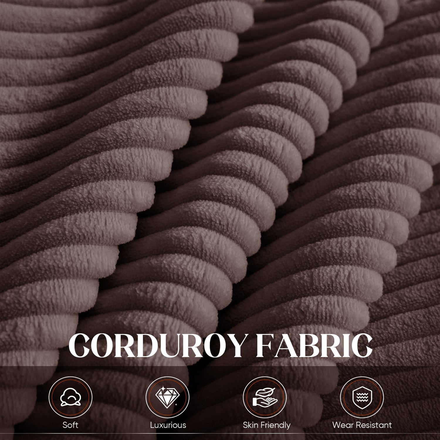 FFH 83.5" Living Room Sofa with Cup Holders, Cozy Plush Upholstered Couch, Corduroy Sofa 3-Seater, Brown