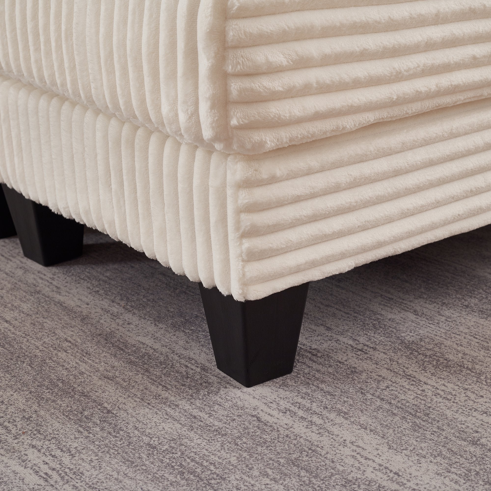 FFH Oversized Living Room Chair with Bluetooth Speaker, Ottoman, Rotating Table Board &amp; USB, Cozy Indoor Lounge Reading Armchair, White Corduroy