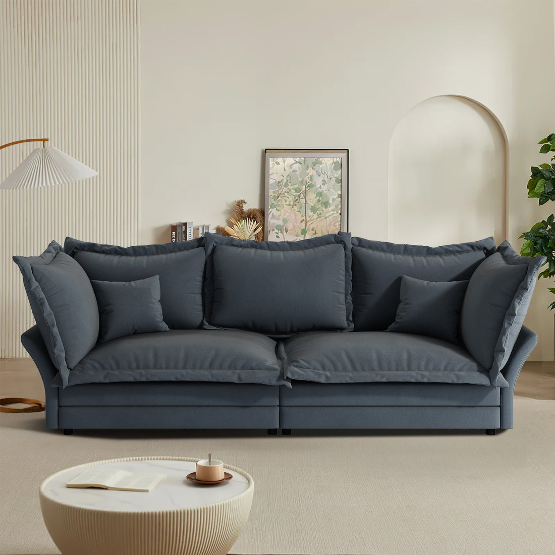 FFH 90.55&quot; Reversible Sofa, Modern Upholstered Velvet Cloud Couch with Soft Pillows, Comfy Lounge Sofa with Deep Seat for Living Room