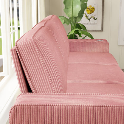 FFH 83.5&quot; Living Room Sofa with Cup Holders, Cozy Plush Upholstered Couch, Corduroy Sofa 3-Seater, Pink