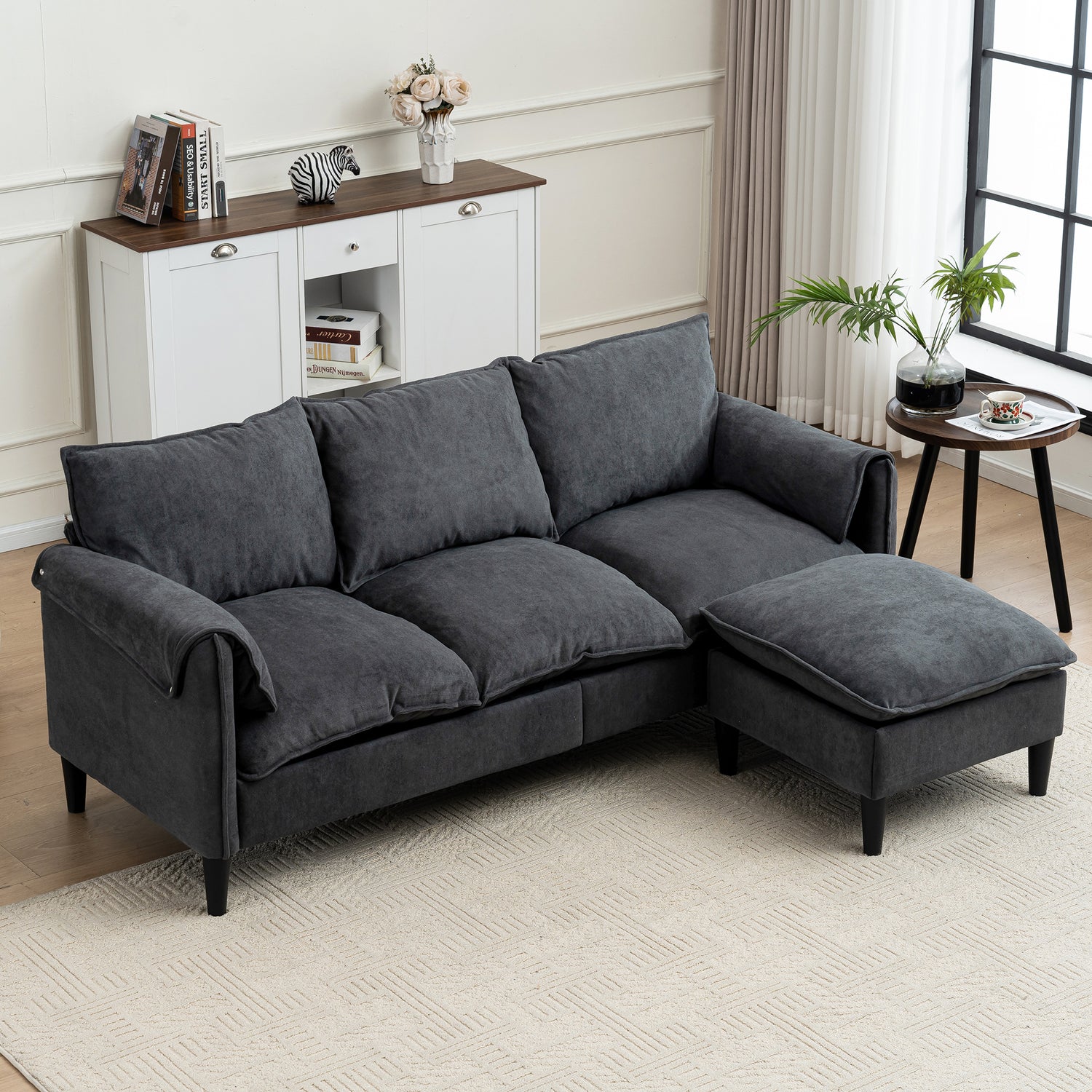 FFH Sectional Sofa Modular with Ottomans with Storage,78&quot; Cloud Couch Sectional with Comfy Armrests &amp; Seat,4 Seater L Shaped Couches for Living Room Apartment,Solid Wood Frame