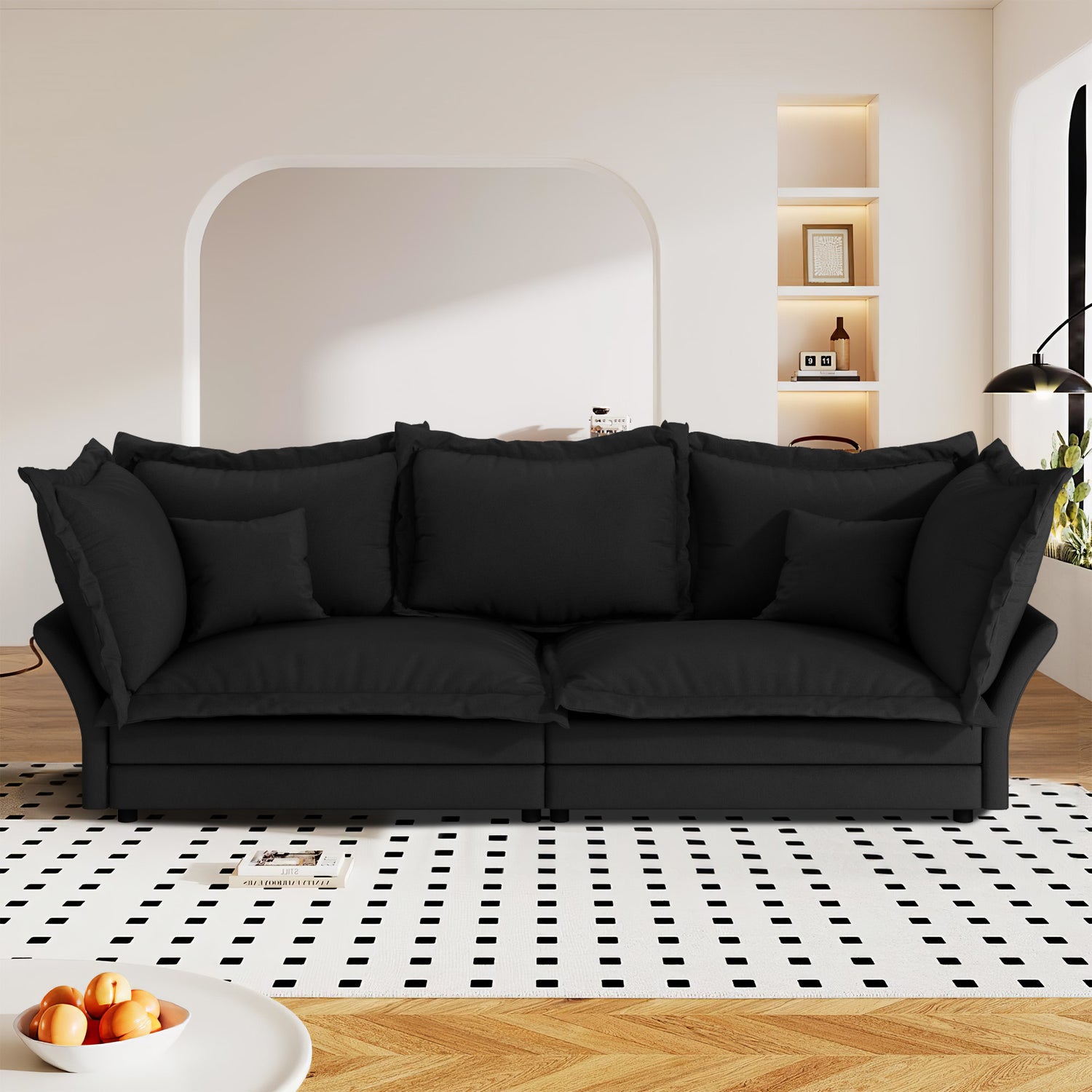 FFH 90.55&quot; Reversible Sofa, Modern Upholstered Velvet Cloud Couch with Soft Pillows, Comfy Lounge Sofa with Deep Seat for Living Room