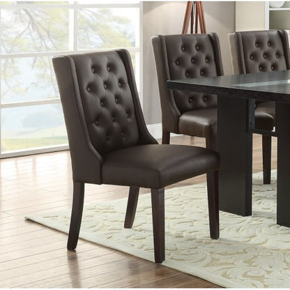 FFH Black Faux Leather Upholstered Lines back Set of 2pc Chairs Dining Room Wide Flair back Chair