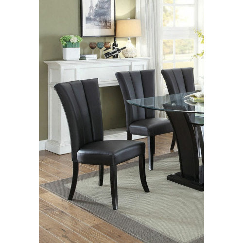 FFH Black Faux Leather Upholstered Lines back Set of 2pc Chairs Dining Room Wide Flair back Chair