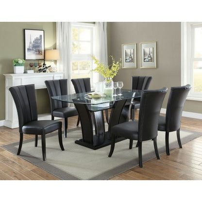 FFH Black Faux Leather Upholstered Lines back Set of 2pc Chairs Dining Room Wide Flair back Chair