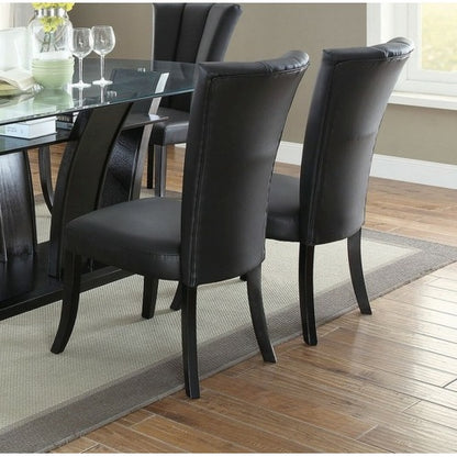 FFH Black Faux Leather Upholstered Lines back Set of 2pc Chairs Dining Room Wide Flair back Chair