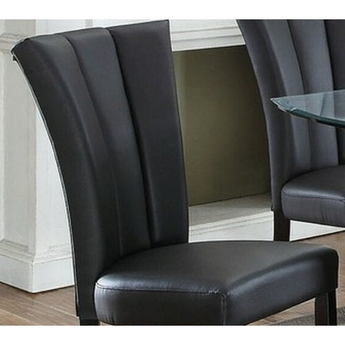 FFH Black Faux Leather Upholstered Lines back Set of 2pc Chairs Dining Room Wide Flair back Chair