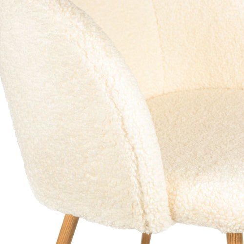 FFH Adjust Legs Upholstered teddy faux fur dining armrest chair set of 2 (Off White)