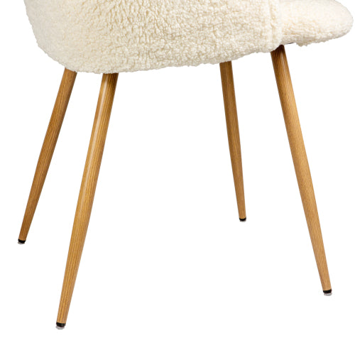 FFH Adjust Legs Upholstered teddy faux fur dining armrest chair set of 2 (Off White)