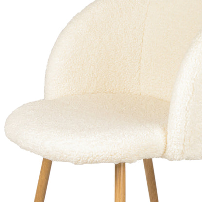 FFH Adjust Legs Upholstered teddy faux fur dining armrest chair set of 2 (Off White)