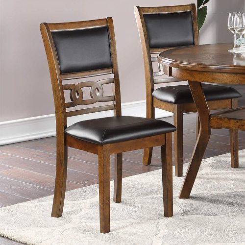 FFH Dining Room Furniture Walnut Finish Set of 2 Side Chairs Cushion Seats Unique Back Kitchen Breakfast Chairs