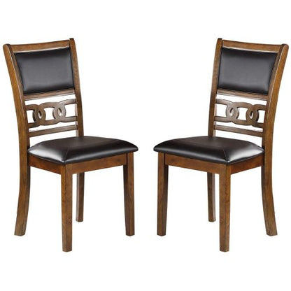 FFH Dining Room Furniture Walnut Finish Set of 2 Side Chairs Cushion Seats Unique Back Kitchen Breakfast Chairs