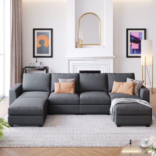 FFH U_STYLE 3 Pieces U shaped Sofa with Removable Ottomans