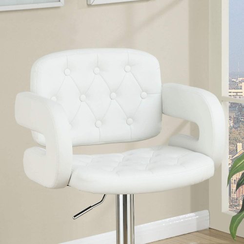 FFH Classic Armrest Tufted White Faux Leather Upholstered Faux Leather Barstool / Chair Adjustable Height Swivel Kitchen Stools 1pc Chair