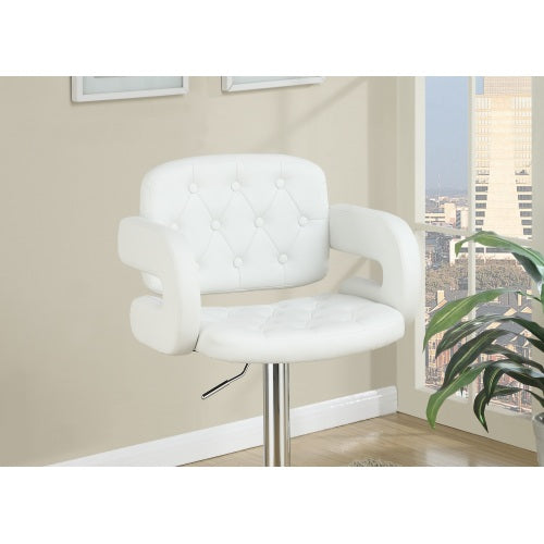 FFH Classic Armrest Tufted White Faux Leather Upholstered Faux Leather Barstool / Chair Adjustable Height Swivel Kitchen Stools 1pc Chair