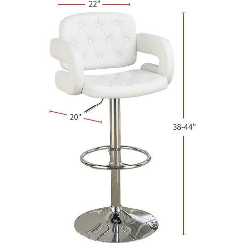 FFH Classic Armrest Tufted White Faux Leather Upholstered Faux Leather Barstool / Chair Adjustable Height Swivel Kitchen Stools 1pc Chair