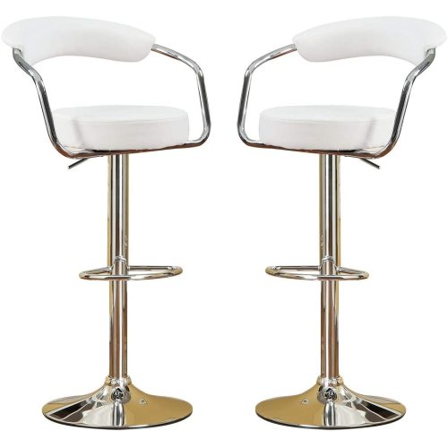 FFH Contemporary Style White Color Bar Stool Counter Height Chairs Set of 2 Adjustable Swivel Kitchen Island Stools