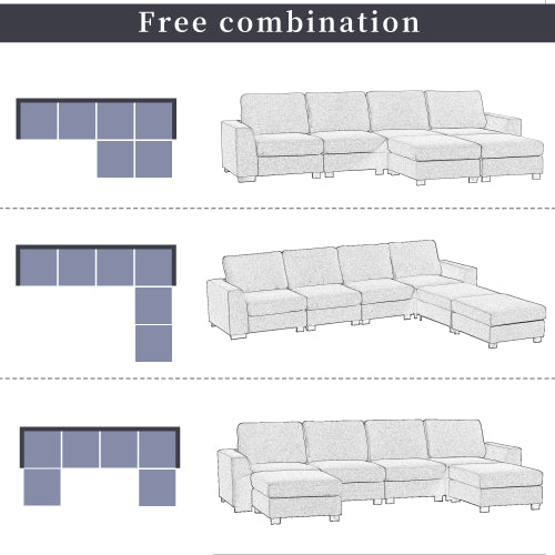 FFH U_STYLE 3 Pieces U shaped Sofa with Removable Ottomans