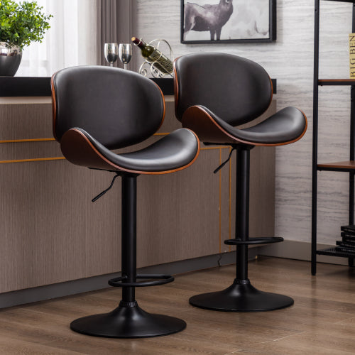 FFH Bentwood Adjustable Bar Stools , Upholstered Swivel Barstool, Mix color PU Leather Barstools (Set of 2)