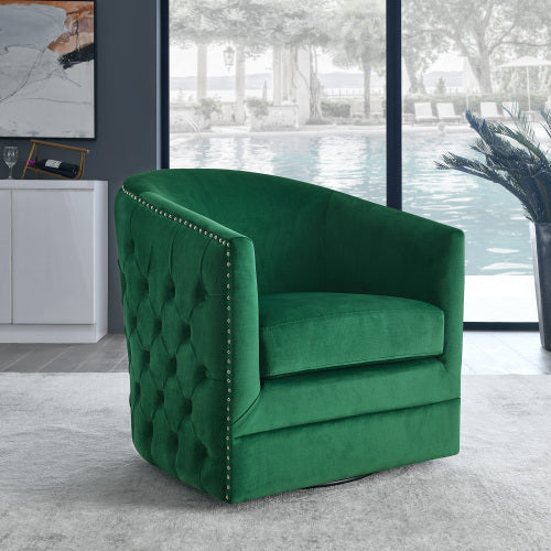 FFH 31.5"W Velvet Swivel Accent Chair-Green