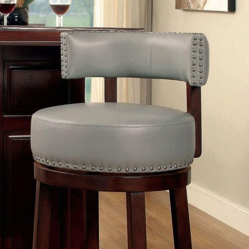 FFH Sherly Set of 2 Bar stool 30&quot; Swivel Stool Dark Oak Solid wood Dark Gray Leatherette Chairs Dining Room